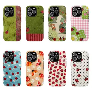 Cute Ladybug Aesthetic Phone Case – Floral Polka Dot Cartoon Bug Pattern Cover Kawaii Minimal Design for iPhone 17 16 15 14 13 12 11 Pro Max