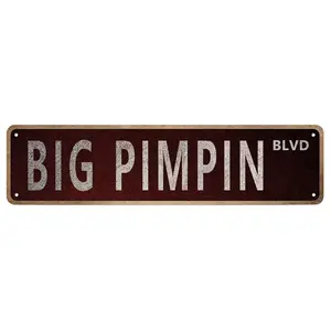Vintage Tin Sign Big Pimpin Blvd Sign Street Sign Retro Metal Sign for Home Bar Coffee Garden Indoor Ourdoor Decor 4 * 16 IN Decoration Outdoors Security Hanging
