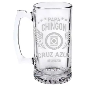 “Papa chingon” Cruz azul de Corazón 26.5 oz laser engraved Glass Beer Mug with Handle.
