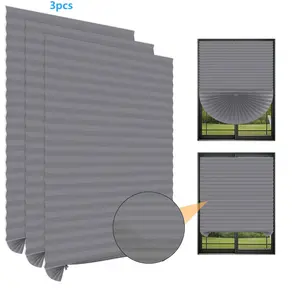 Wireless Pleated Curtain Set of 3, Portable Drapes for Living Room & Office, Elegant Home Decor Solution, Ideal for Temporary Use, Curtain Blinds