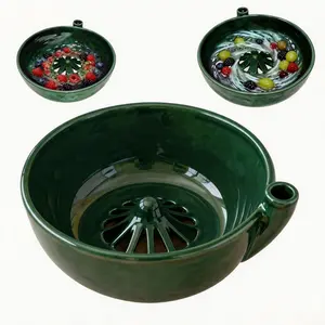 Hole Ceramic Berry Bowl, Automatic Berry Cleaning Bowl, Drainage Function Vegetable Fruit Washer, Turbulent Design Rotating Filter Center Cone Hydraulic Cleaner