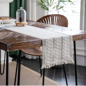 Macrame Table Runner Cream Beige Boho Table Runner with Tassels Hand Woven Cotton Table Runner Rustic Farmhouse Table Runner for Bohemian Kitchen Dining Table(12x71in)