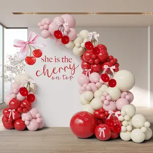 Cherry Theme Balloon Arch Kit Red Pink Bows Berry Birthday Baby Shower Decor