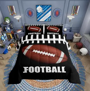 Feelyou Football Comforter Set for Boys - Rugby Sports Fan Bedding with Warm Stripe Pattern Down Duvet Insert