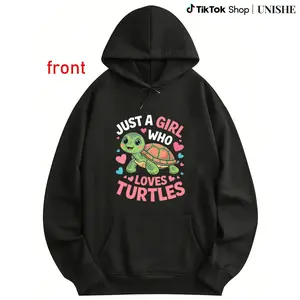 Unisex Long Sleeve Hoodie with Ocean Animal Turtle Design – 100% Cotton