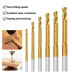 A-Titanium-Plated High-Speed Steel 6Counts Metalworking Set for Drilling Screwing Boring Carving Cutting Polishing Durable Tools Plunge Shank Step Bits Pressure Washer Wand