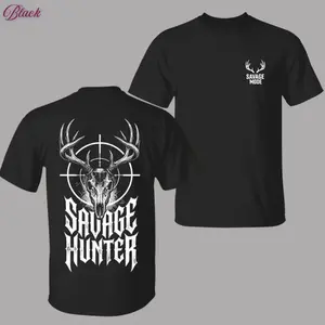 Savage Hunter Shirt, Deer Skull Crosshair Hunting Tee for Men, Military Green Cotton T-Shirt, Big Game Hunting Shirt, Outdoors Hunter Gift Idea - Meyer Nest