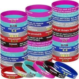 48 count  Verses Bracelets Christian Inspirational Rubber Bracelets Religious  Wristbands Scripture Motivational Quote Faith Hope Strength Wristbands for Men Women Teens