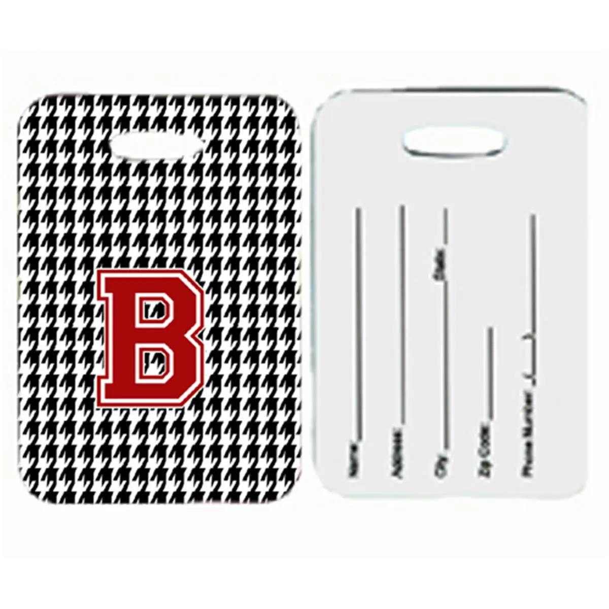 Caroline's Treasures CJ1021-B-BT Houndstooth Black Initial B Monogram Luggage Tag Pair (2), Leather Strap, 2 Sided, Lightweight, 2.75 l x 4 h x 0.5 w in, Ideal for Kennels Travel, Great For Luggage, Tiger Stripe