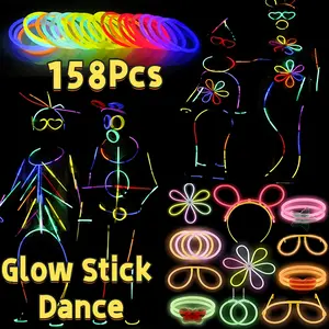 158pcs Fluorescent Stick Set, Multicolor Glow Sticks, Party Pack, Party Decoration Supplies, Ideal for Valentine's Day, Ramadan, Birthday, Wedding, Graduation, Easter
