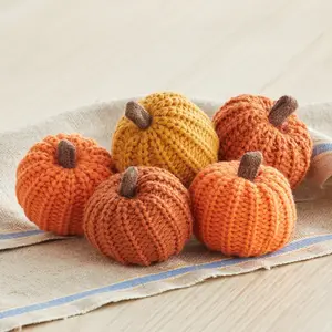 Knit pumpkins set of 5, mini pumpkin, autumn table decorations for Halloween