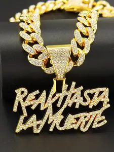 Men's Hip Hop Rhinestone Letter Pendant Necklace Set, Alloy Chain with English Alphabet Charms, Unique Gift for Boyfriend, Modern Fashion Accessories