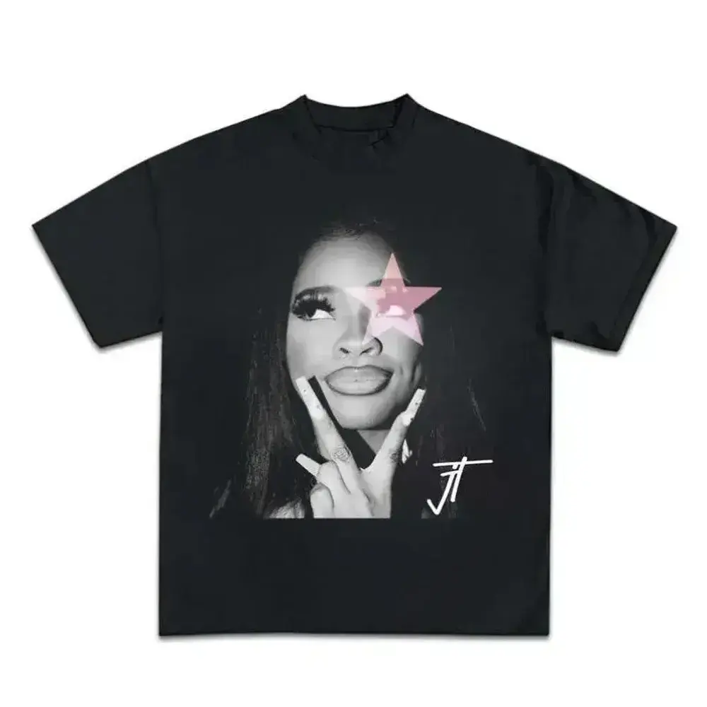 Men’s vintage black t-shirt with pink star graphic, 100% cotton round neck short sleeve casual streetwear top, tops