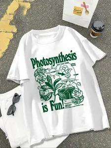 Women's Plant Print Round Neck Graphic Tee, Vintage Trendy Casual Everyday Short Sleeve T-shirt for Daily Wear, Ladies Summer Outfit