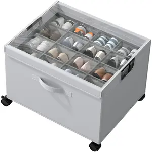 Shoe Organizer for Closet, Shoe Storage Boxes with 360? Wheels, Sturdy Metal Frame Fits up to 16 Pairs, Boots&Shoes Cubby Storage Containers with Adjustable Dividers and Clear Cover