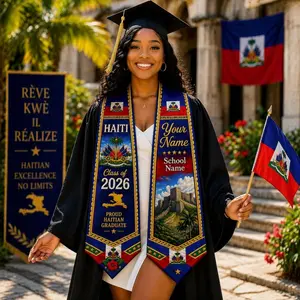 Personalized Haiti Graduation Stole, Haitian Flag Class of 2026 Grad Sash, Custom Name And School Haiti Graduation Stole