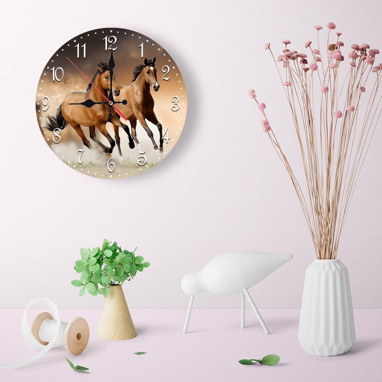 12 Inch Galloping Horses Wooden Wall Clock | Silent Western Ranch Decor, No Battery Included, Perfect for Living Room, Bedroom, Cabin