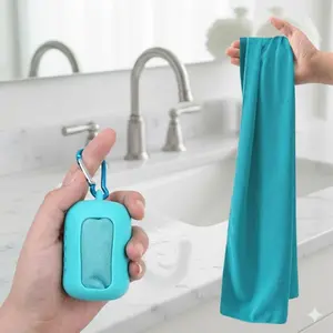 Ultra-fiber Sports Towel: Instant Cooling, Quick-Dry & Portable for Gym, Running, Yoga, Swimming. Lightweight, Highly Absorbent, Comes with Silicone Case. Perfect for Travel, Hiking, Camping & Outdoor Activities.