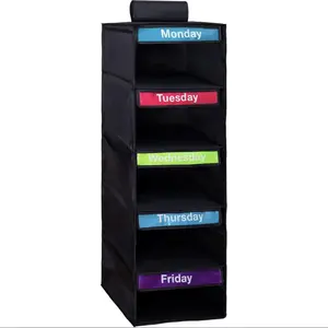 Kids' Weekly Clothing Organizer, 5-Layer Foldable Clothes Rack, Hanging Closet, Daily Wardrobe Organizer, Marked Days Monday-Saturday, Fabric Storage Units