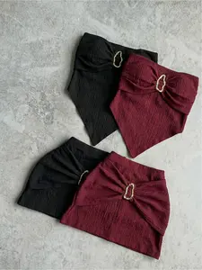 Women's 4-Pack European and American Style Pleated Metal Buckle Skirts, Textured Fabric Sexy Hip-Wrapped Skirts for Club and Party Wear