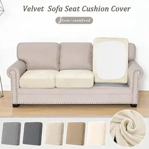 3PCS Simple Velvet Sofa Covers Super Soft Sofa Seat Cushion Covers Solid Living Room Stretch Sofa Couch Case Home Decor Washable Pets Removable Washable Slipcovers