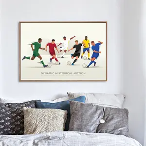 Wall Art Painting  Dynamic Historical Motion Soccer Players Canvas Print Poster Living Room Bedroom Home Office Match Party Sports Decor, with Wooden Floating Frame Size 24X18inch