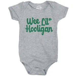 Creeper Wee Lil Hooligan T Shirt Funny Saint Patricks Day Baby Gift St Patty Tee Funny Baby Onesies Saint Patrick's Day Clothes for Baby Novelty Onesie Light Grey