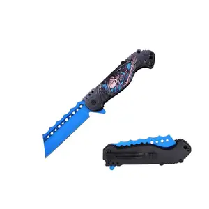 Blue Fantasy Knife Spring Assist Folding Knife Zombie Apocalypse Skull Design