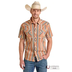 PANHANDLE CAMEL SHORT SLEEVE WITH MULTI COLOR AZTEC PRINT SHIRT - PMN3S06578