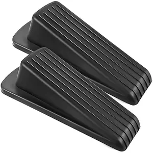 Door Stoppers for Bottom of Door on Floor, Premium Rubber Door Stopper Wedge, Floor Sturdy Stackable Door Stops for Carpet Heavy Duty Door, Door Gaps (Black, 2 Pack)