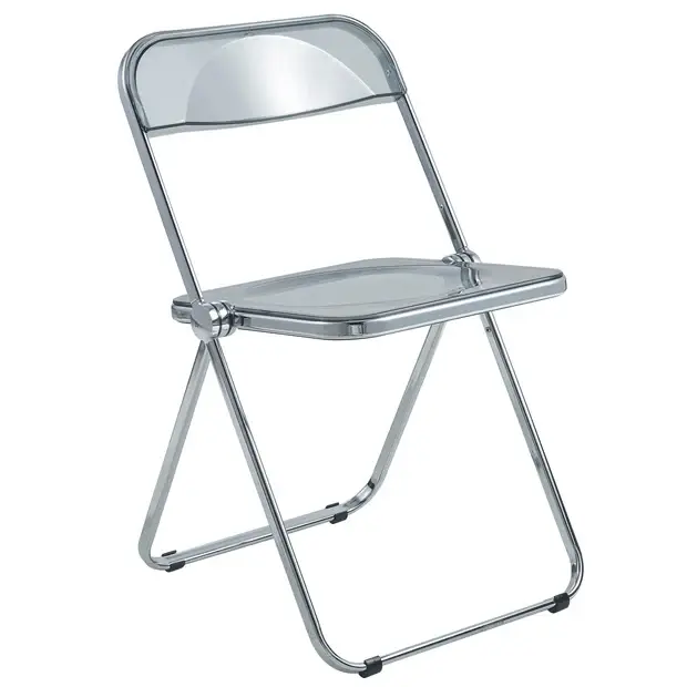 Lawrence Sturdy Acrylic-Chrome Folding Dining Chair with Metal Frame, Transparent Black, Fully Assembled, 30" H x 19" W x 18.5" D, 17.4 lbs, Easy Maintenance, Ideal for Kitchens, Office (Dining Chairs for Indoor Use)