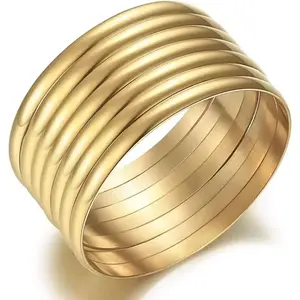 14K Gold Plated Gold Bangle Bracelets for Women Christmas Birthday Gifts, Set of 7 Pieces