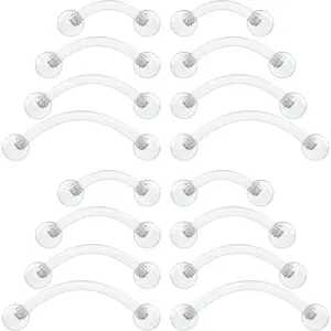 16g Clear  Retainers For  - Bioflex Plastic Clear Eyebrow  Curved - Invisible Cartilage Earrings For Rook Helix Daith Tragus Conch Vertical Labret Snake Bite 8,10,12mm (16pcs Set)