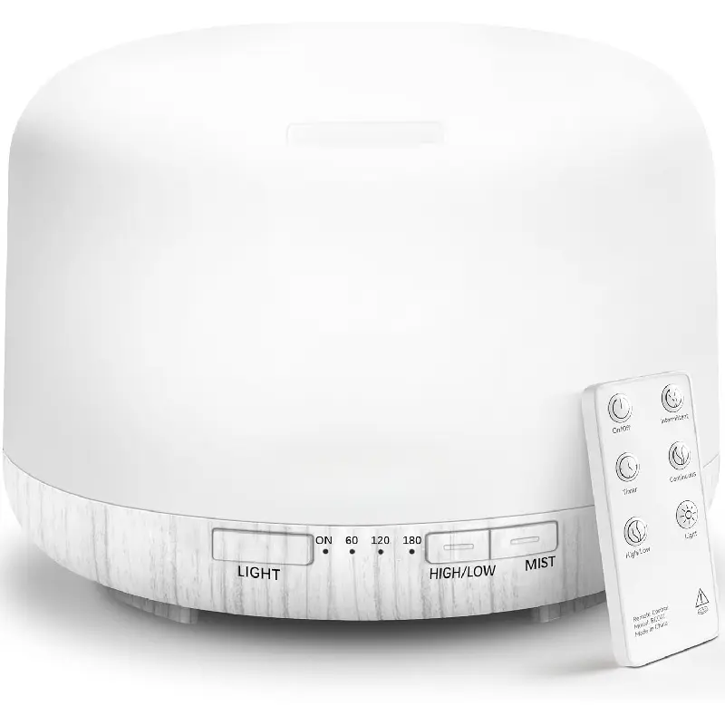 Essential Oil Diffuser for Home, 500ML Aromatherapy Diffuser Humidifier with Remote Control, 7 Color LED Lights, Quiet Cool Mist Diffuser for Bedroom, Living Room, Office (White)