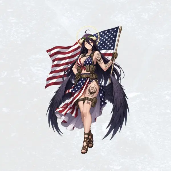 Patriotic Albedo Waifu Sticker, American Flag Anime Angel, Military Vinyl Decal