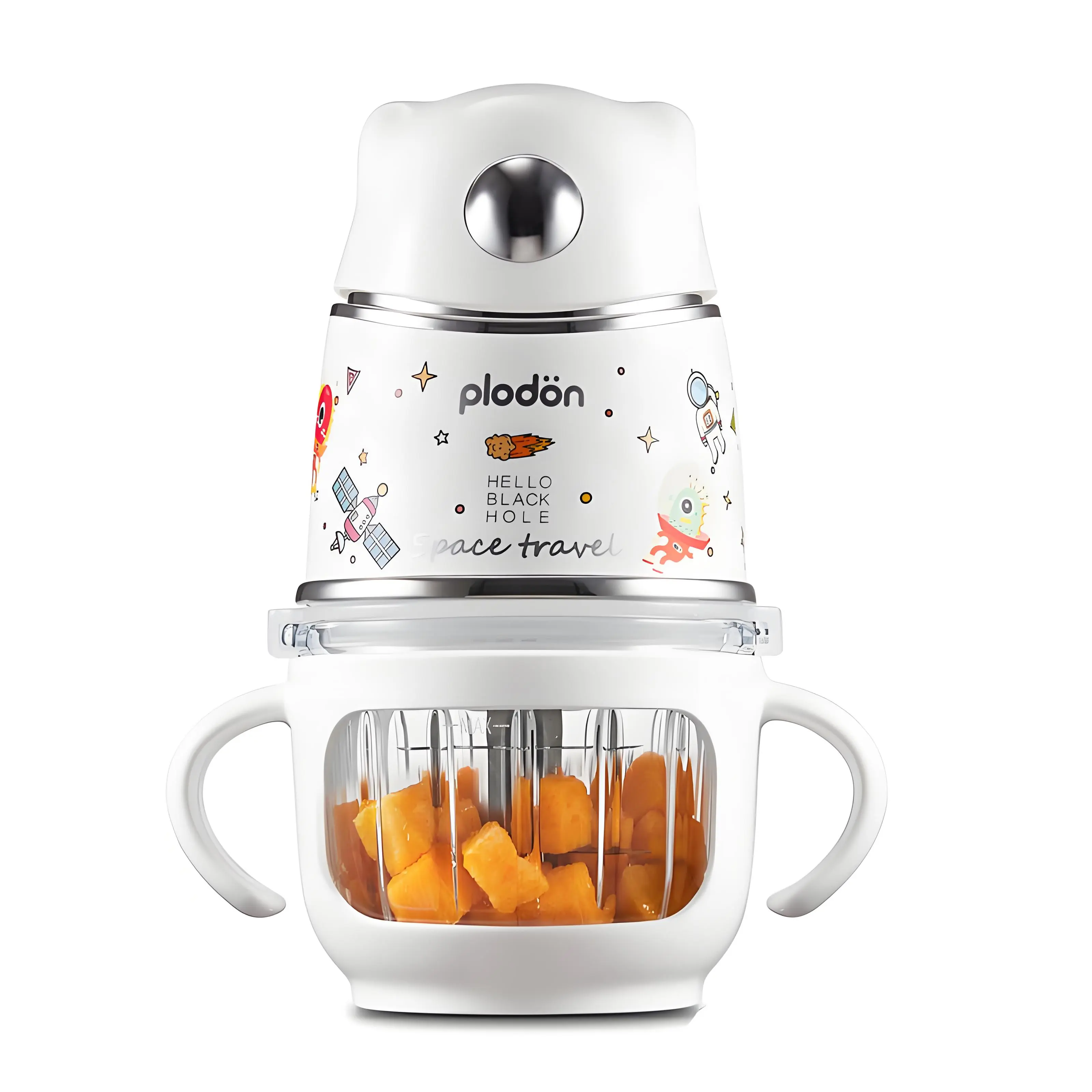 Plodon Baby Food Maker - 2026 New 10 oz Multifunctional Auto-Cooking Feeding Tool, Glass Bowl, 316 Stainless Steel Blades, BPA-Free, Dishwasher-Safe, Silver Self-Cleaning Mini Processor for Potatoes, Grapes，Meals