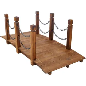 5 FT Classic Arch Stained Fir Wood Outdoor Garden Bridge with Chain Railings, Easy-to-Assemble Decorative Footbridge for Backyard Creek, Brown (Tools & Hardware Hand Tools Accessory)
