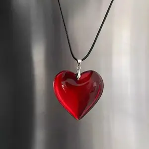Large Red Heart Pendant Necklace 42mm Y2K Statement Jewelry Romantic Gift