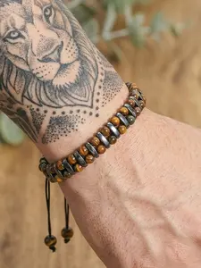 1pc Handmade Double Layered Stone Beaded Woven Bracelet for Men Women, Vintage Healing Jewelry Gifts,Men’s Bracelet Auspicious and Elegant, Suitable for Daily Wear,Men’s Jewelry Accessory