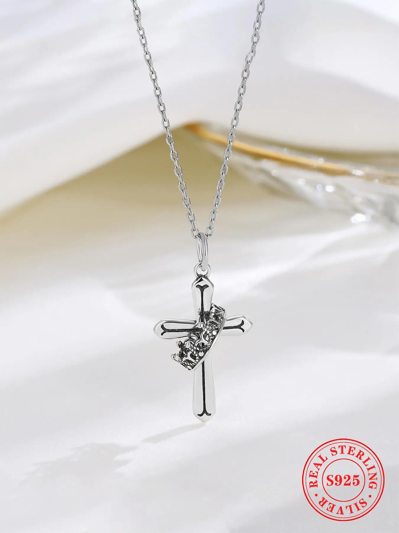925 Sterling Silver Vintage Cross Pendant Necklace for Women, Fashion Jewelry for Party, Daily Clothing Decor, Trendy All-match Jewelry for Birthday G