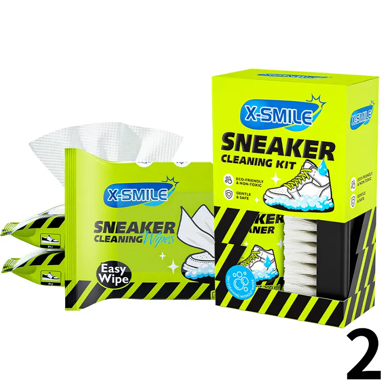 X-SMILE Premium Sneaker Care Cleaning Set + Wet Wipes 10-Pack (1 set) — no need for rinsing, includes cleaning solution, premium sneaker care, essential at-home sports shoe cleaning wet wipes, sneaker care dry cleaner, brush, towel