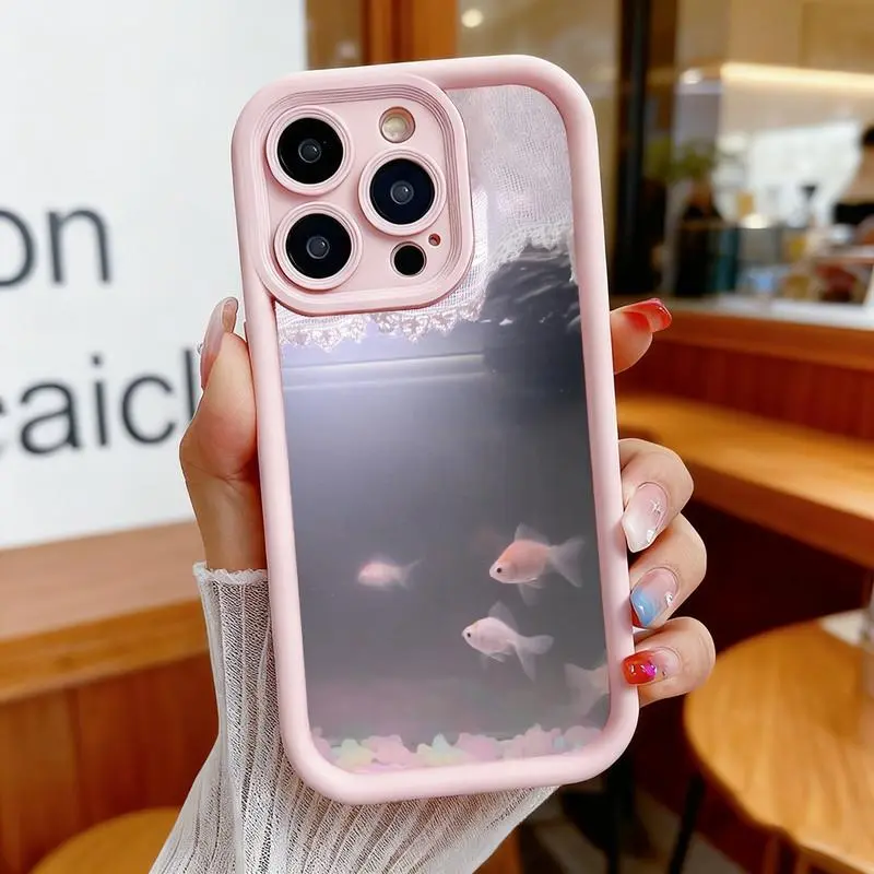 Soft-focus goldfish tank design phone case. Compatible with iPhone 17 Pro Max/16 Pro Max/15 Plus/14/13/12/11, TPU soft case. Compatible with Galaxy S26 Ultra/S25 Plus/S24/S23, Dopamine color option. Compatible with Galaxy A54/A53/A33/A15.