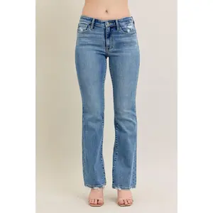 Judy Blue Mid Rise Vintage Wash Destroy Hem Bootcut Denim Jeans 82667 Fit Womenswear