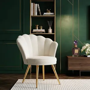 Luxury Velvet Upholstered Vanity Chair, Shell Curve Accent Side Chair With Golden Metal Legs, Soft Padded Ergonomic Guest Chair For Makeup Room Bedroom Living Room Household Indoor Decoration
