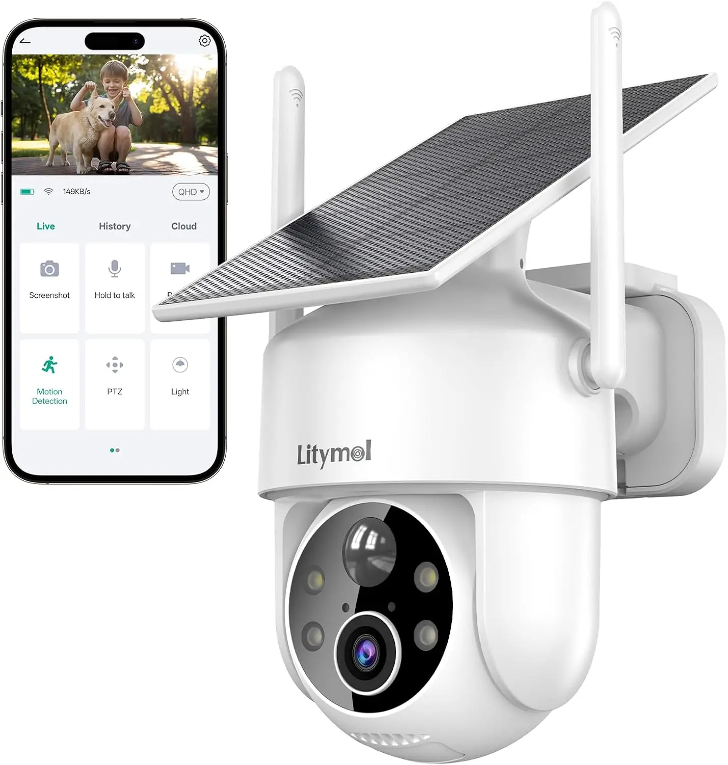 ieGeek Solar Security Camera, Wireless Outdoor 2K AI-Enabled Home Security Camera with Motion Sensor, Wi-Fi, 6.56ft Cable Charging, IP66 Weatherproof, 360° View, Color Night Vision, 2-Way Audio, Works with Alexa