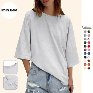 Imily Bela Womens 2026 New Summer Style Oversized Half Sleeve T-Shirts Casual Crew Neck Tunic Tops Loose Fit Boxy Basic Tees