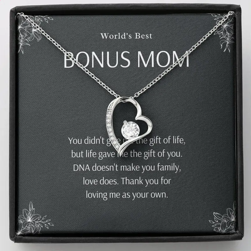 Bonus mom gifts, Bonus mom necklace, Bonus mom jewelry, Bonus mom quotes, Stepmother necklace, Step mom necklace, Step mom jewelryr, Anniversary Gift, . Necklace Jewelry With Meaningful Messages Card & Box