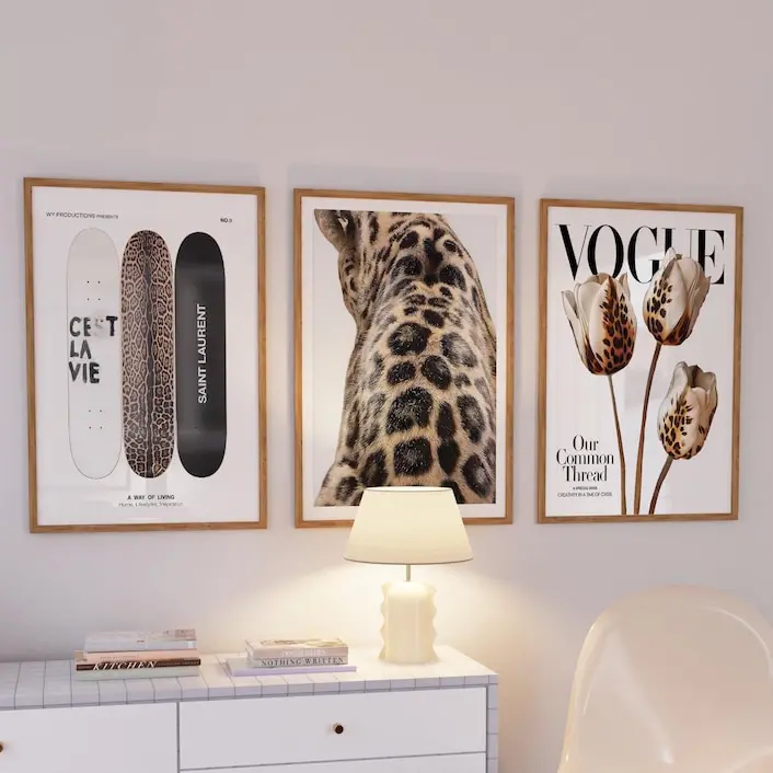 Set of 3 Vintage Prints Leopard Cheetah Print 8 Ball Lucky Black and White Trendy Wall Art Gallery Preppy Luxury Home Decor(Note: Frame shown for display only) Black and White Ace of Hearts Posters Decoration Artistic