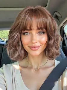 Chocolate Fluffy Soft High-Quality Short Curly Wig, Heat Resistant, Suitable for Work, Daily Use, Sports, Beautiful Women's Wig