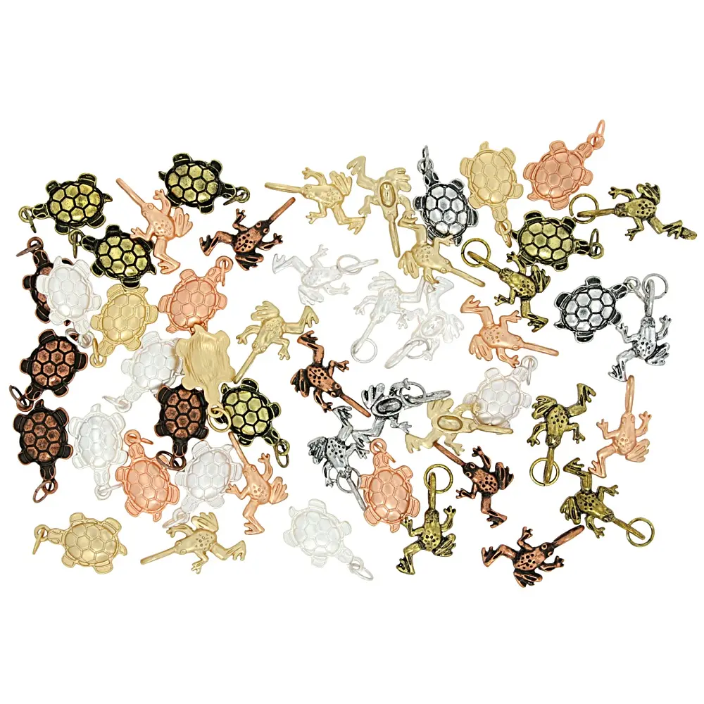 JTV Multi-Tone Turtle and Frog Charm Set of 50